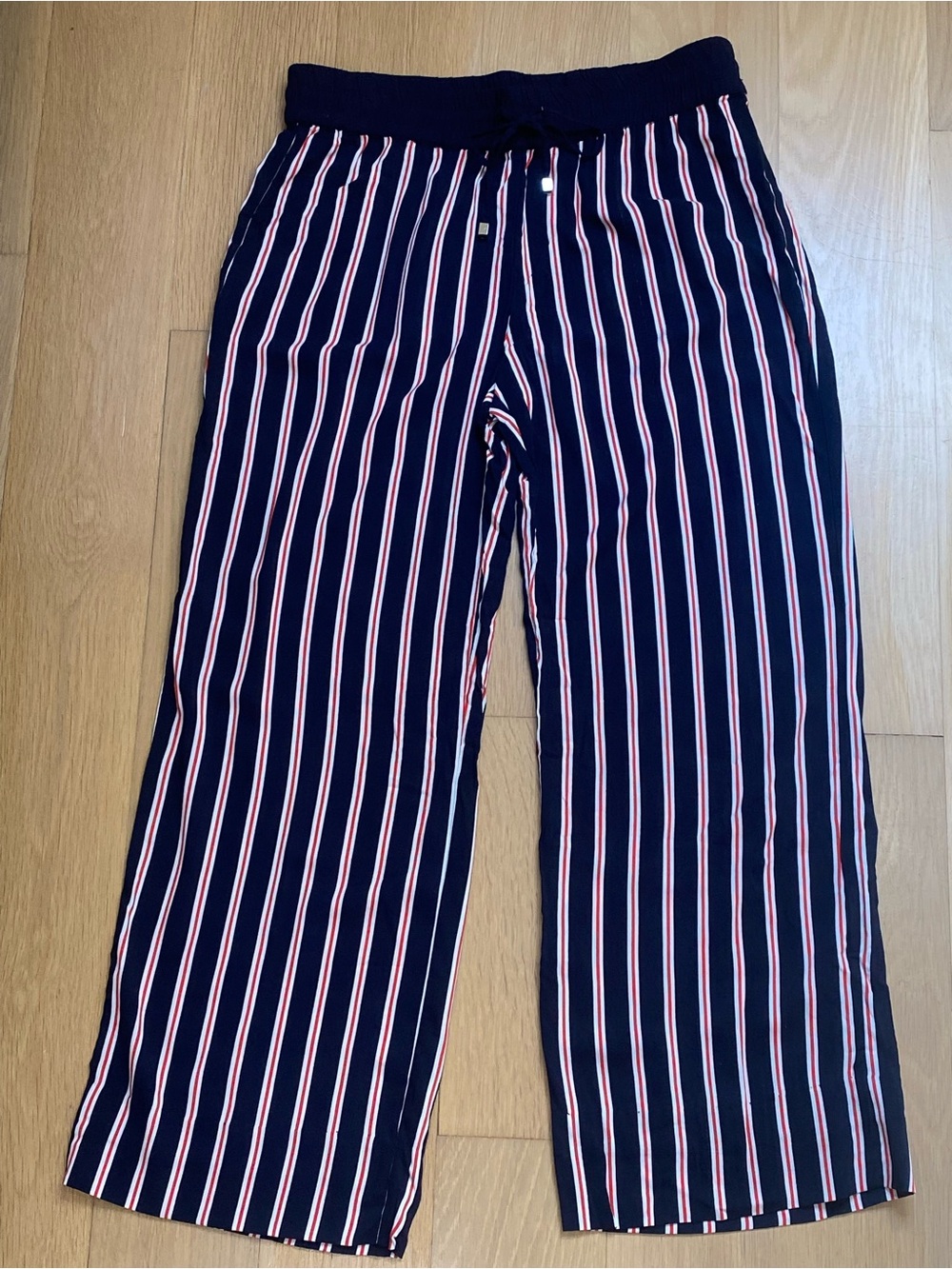 Cynthia Rowley Classic Striped Wide Leg Pants Nautical Dark Navy Red White Large - Picture 3 of 11